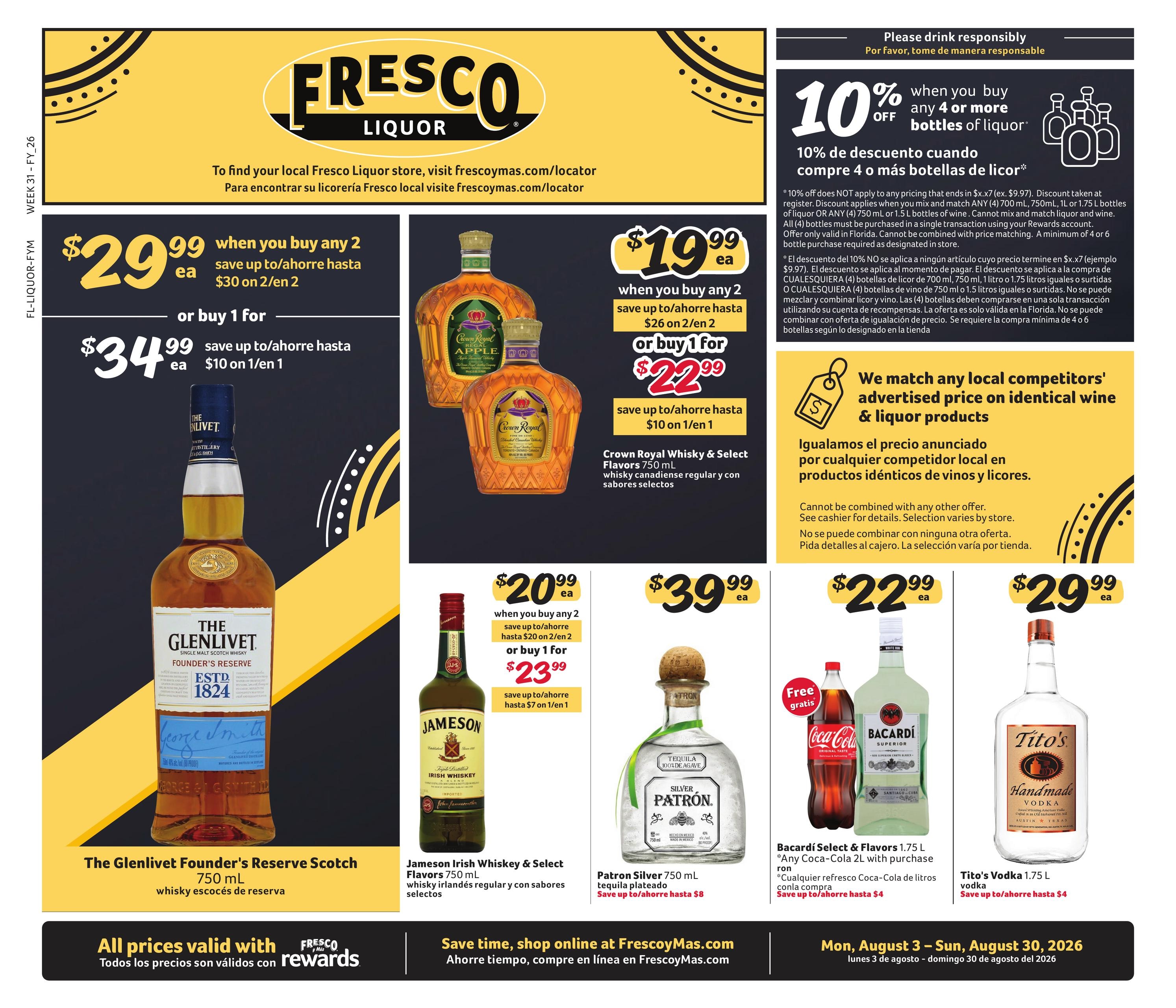 Fresco Y Mas Alcohol Weekly Ad August 3 - 30, 2026