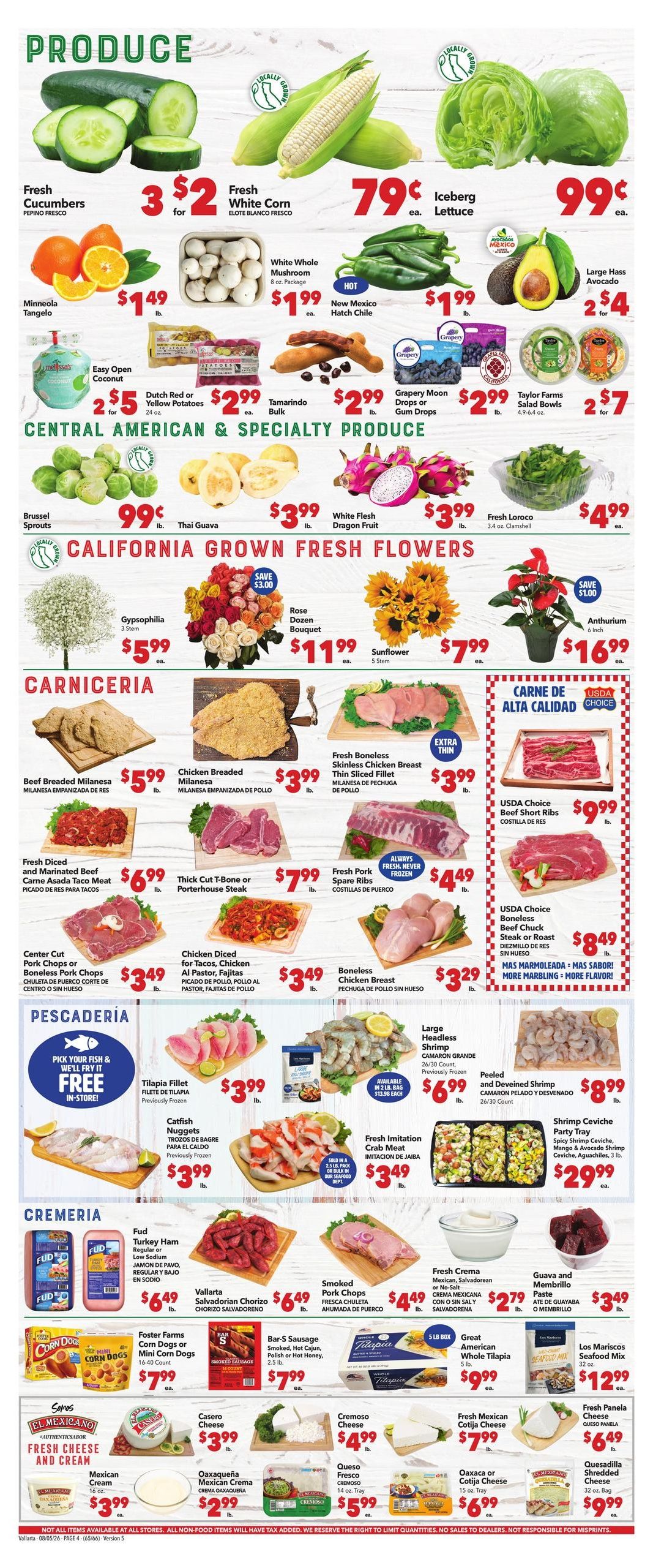 Vallarta Supermarkets (Chino Area, CA) Grocery Savings Weekly Ad August 5 - 11, 2026