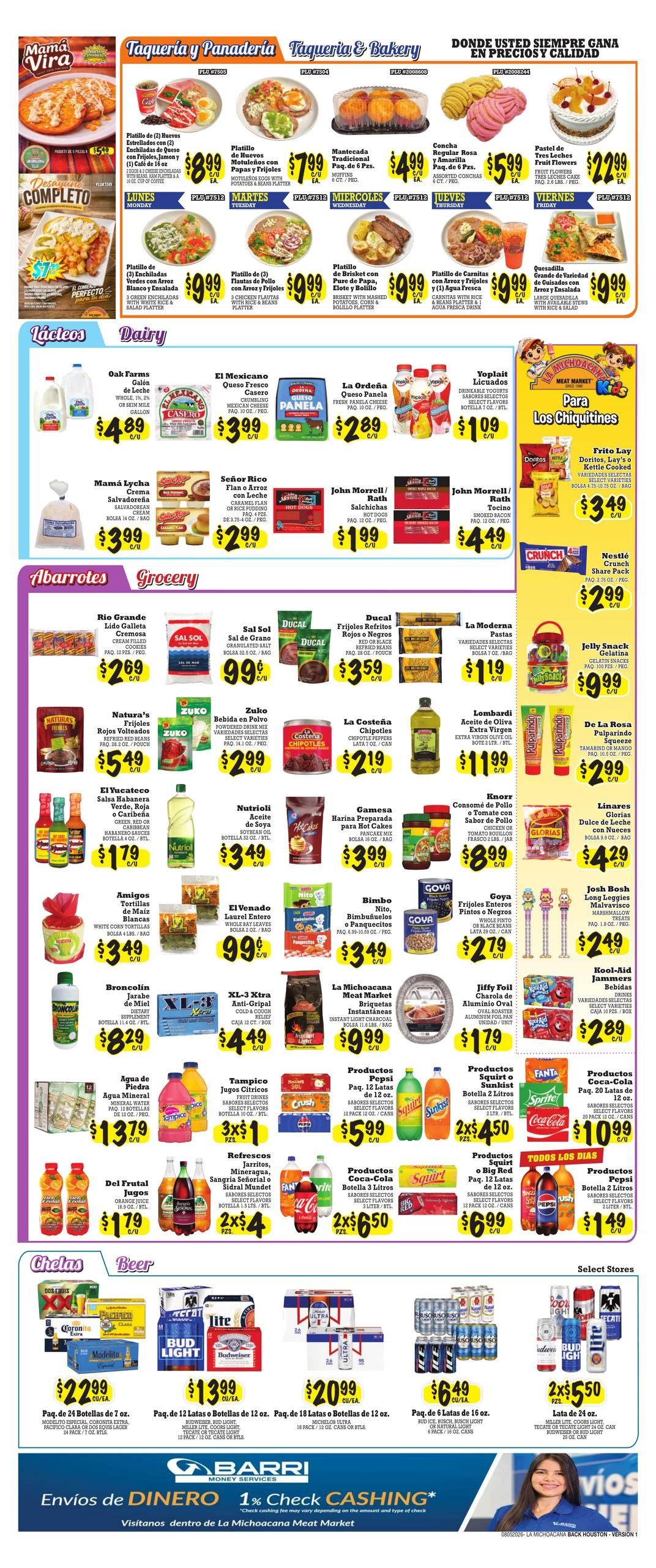 La Michoacana Meat Market (Sugar Land–Pearland Area, TX) Weekly Ad August 5 - 18, 2026