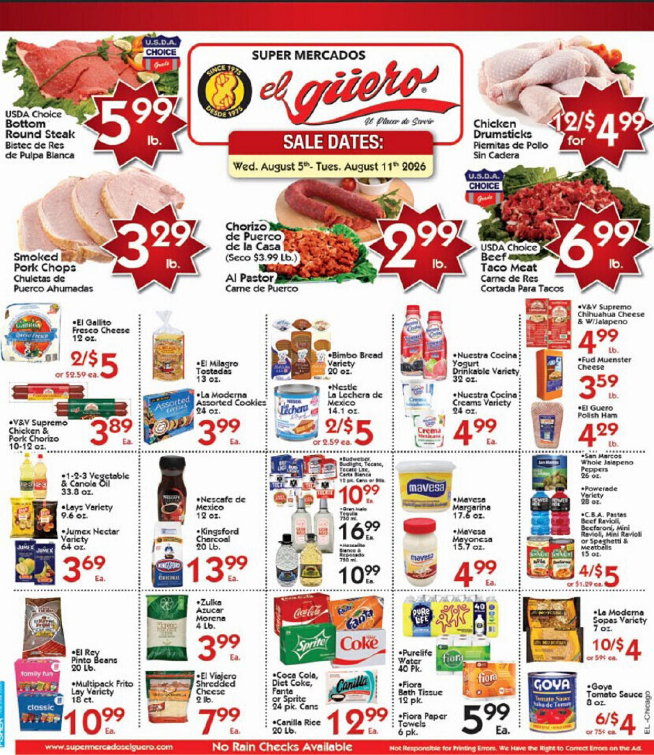 Super Mercados El Guero (Chicago–Naperville Area, IL) Weekly Ad August 5 - 11, 2026