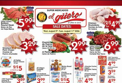 Super Mercados El Guero (Chicago–Naperville Area, IL) Weekly Ad August 5 - 11, 2026