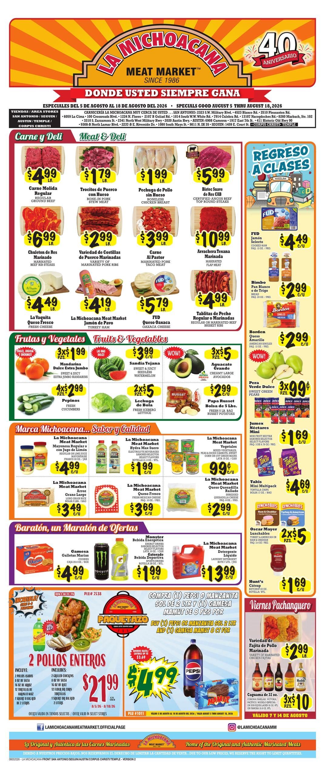 La Michoacana Meat Market (TX) Weekly Ad August 5 - 18, 2026