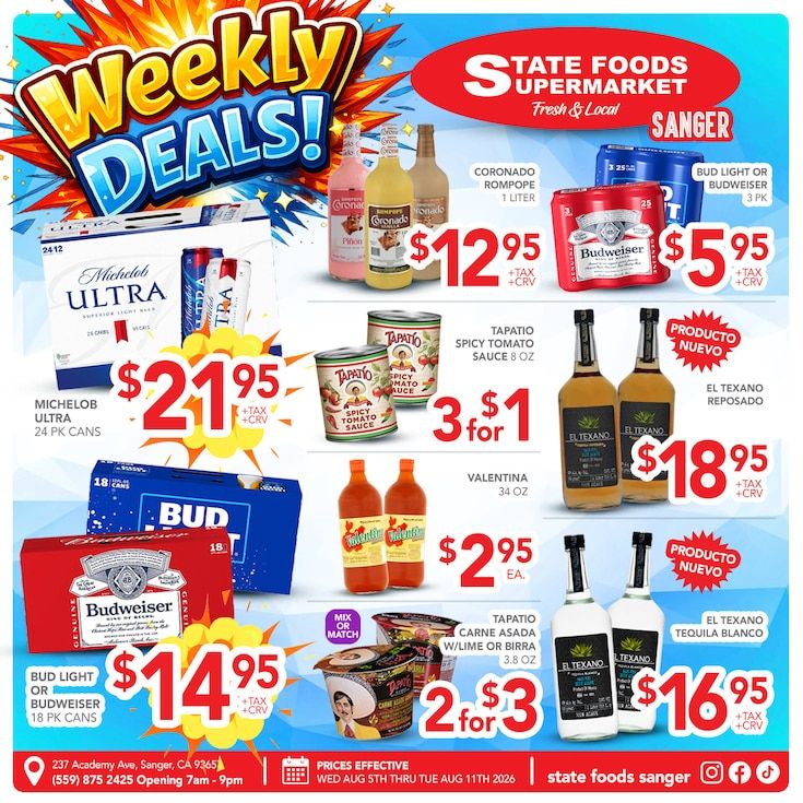 State Foods Supermarket (237 Academy Ave., Sanger, CA) Weekly Ad August 5 - 11, 2026