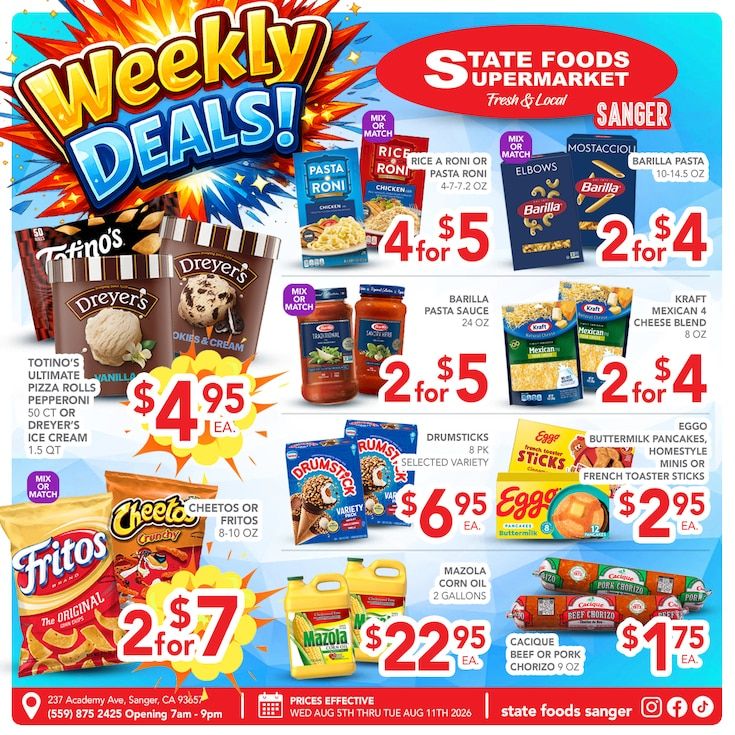 State Foods Supermarket (237 Academy Ave., Sanger, CA) Weekly Ad August 5 - 11, 2026