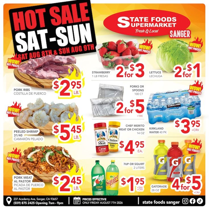 State Foods Supermarket (237 Academy Ave., Sanger, CA) Weekly Ad August 5 - 11, 2026
