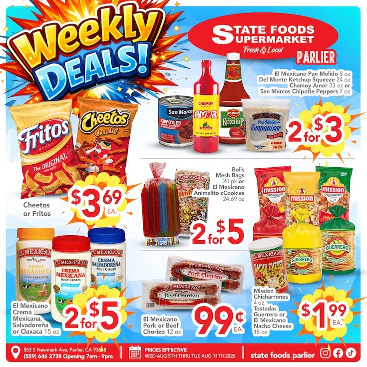 State Foods Supermarket (553 S. Newmark Ave., Parlier, CA) Weekly Ad August 5 - 11, 2026