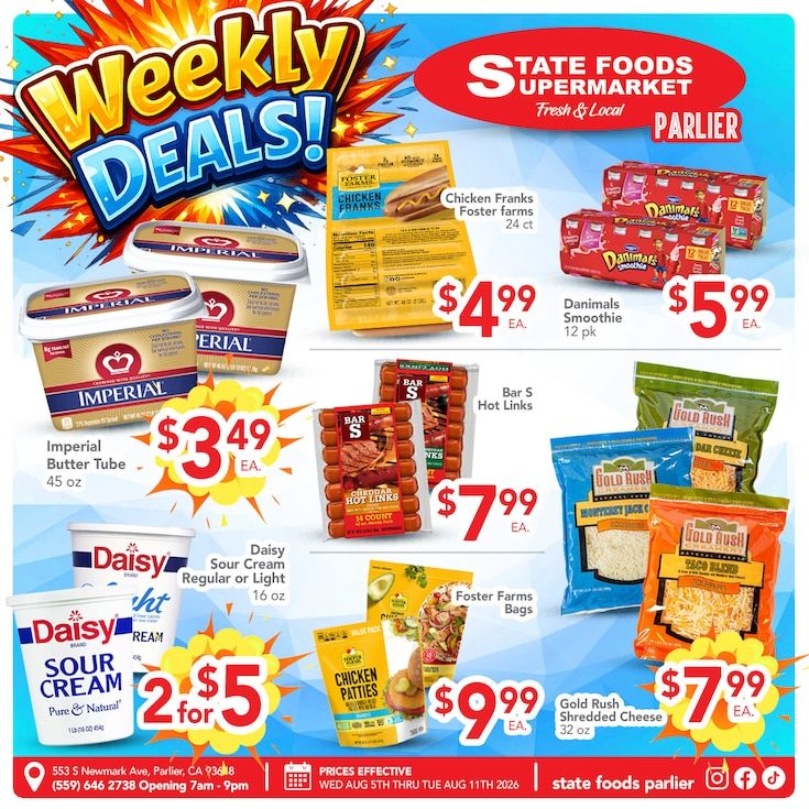 State Foods Supermarket (553 S. Newmark Ave., Parlier, CA) Weekly Ad August 5 - 11, 2026