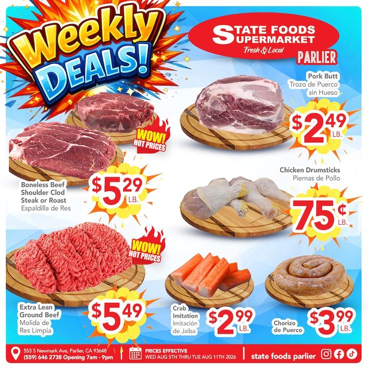 State Foods Supermarket (553 S. Newmark Ave., Parlier, CA) Weekly Ad August 5 - 11, 2026