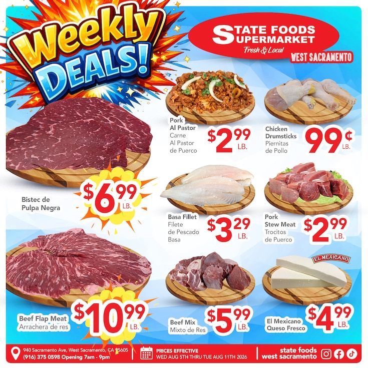 State Foods Supermarket (940 Sacramento Ave, West Sacramento, CA) Weekly Ad August 5 - 11, 2026