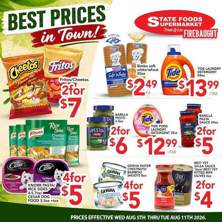 State Foods Supermarket (944 O St., Firebaugh, CA) Weekly Ad August 5 - 11, 2026