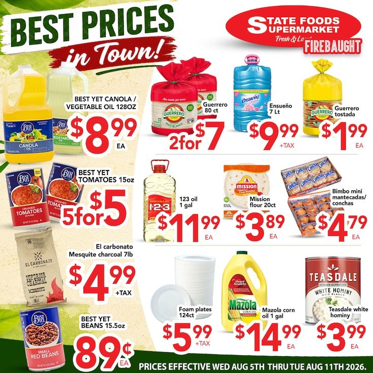 State Foods Supermarket (Firebaugh, CA) Weekly Ad August 5 - 11, 2026