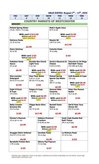 Country Markets of Westchester Weekly Ad August 7 - 13, 2026