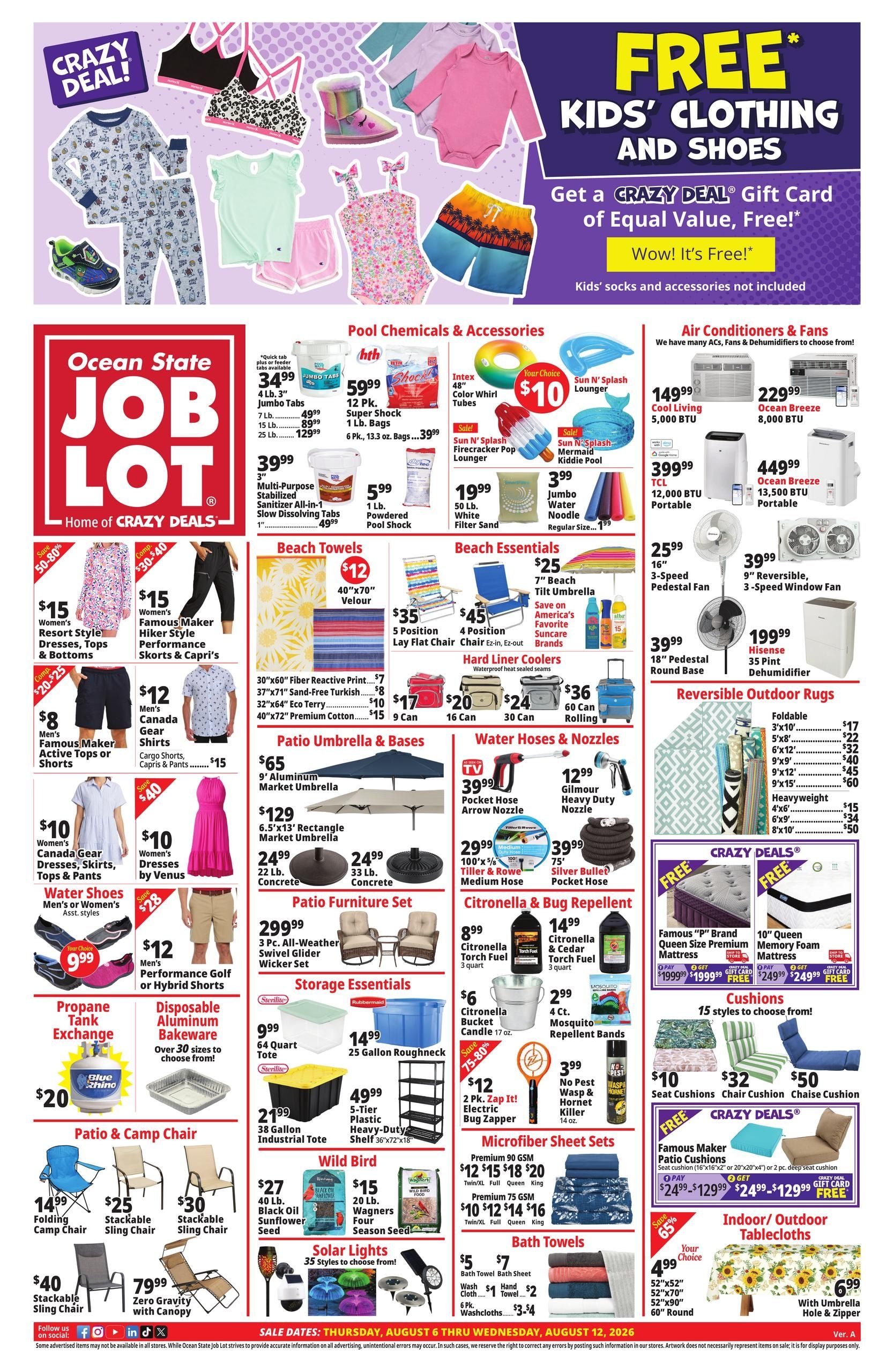 Ocean State Job Lot (MA, MD, ME, NJ, NY, PA, WV) Weekly Ad August 6 - 12, 2026