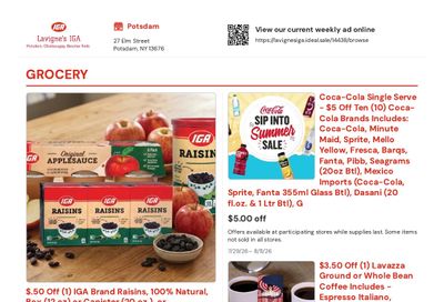 LaVigne's IGA (Potsdam, NY) Weekly Ad July 29 - August 11, 2026