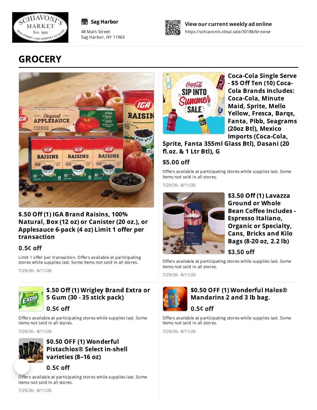 Schiavoni's IGA Weekly Ad July 29 - August 11, 2026