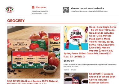 Wurtsboro G-Mart IGA Weekly Ad July 29 - August 11, 2026