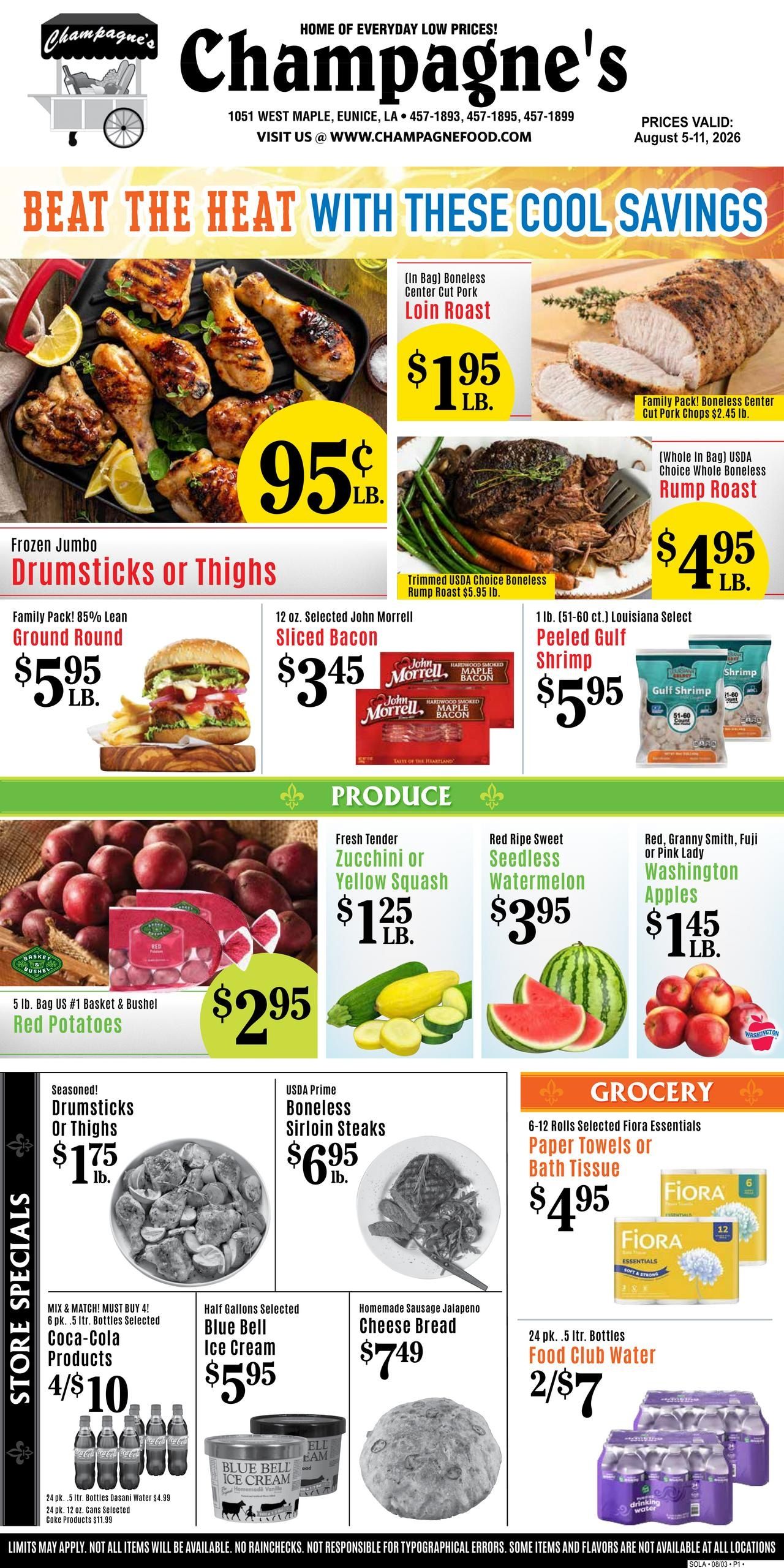 Champagne’s Market (Oakdale–Ville Platte Area, LA) Weekly Ad August 5 - 11, 2026