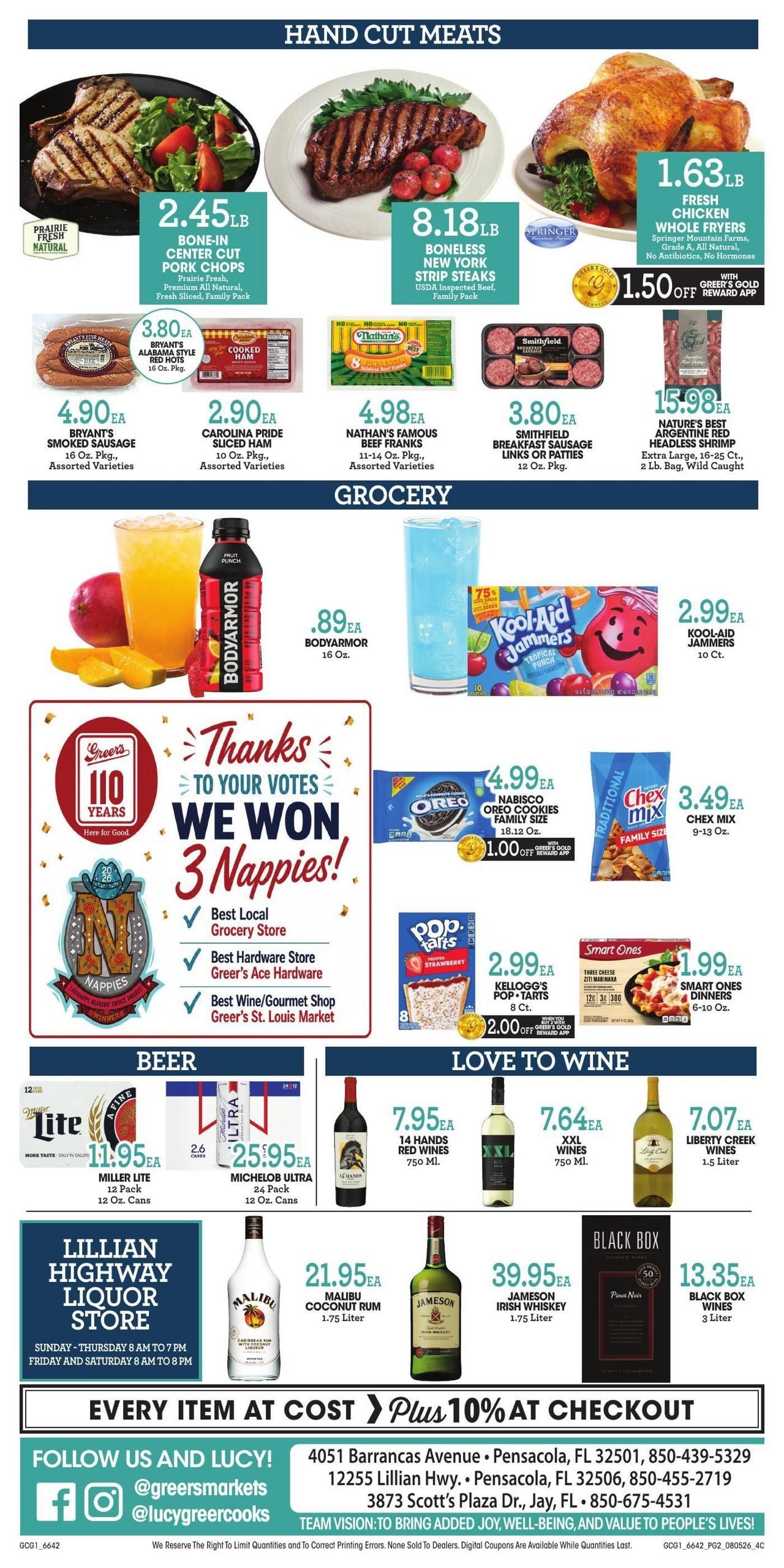 Greer's Cashsaver (Pensacola–Gonzalez Area, AL–FL) Weekly Ad August 5 - 11, 2026