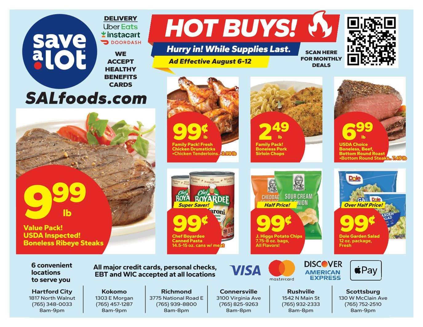 Save a Lot Food Stores (Hartford City, Kokomo and Richmond, IN) Weekly Ad August 6 - 12, 2026