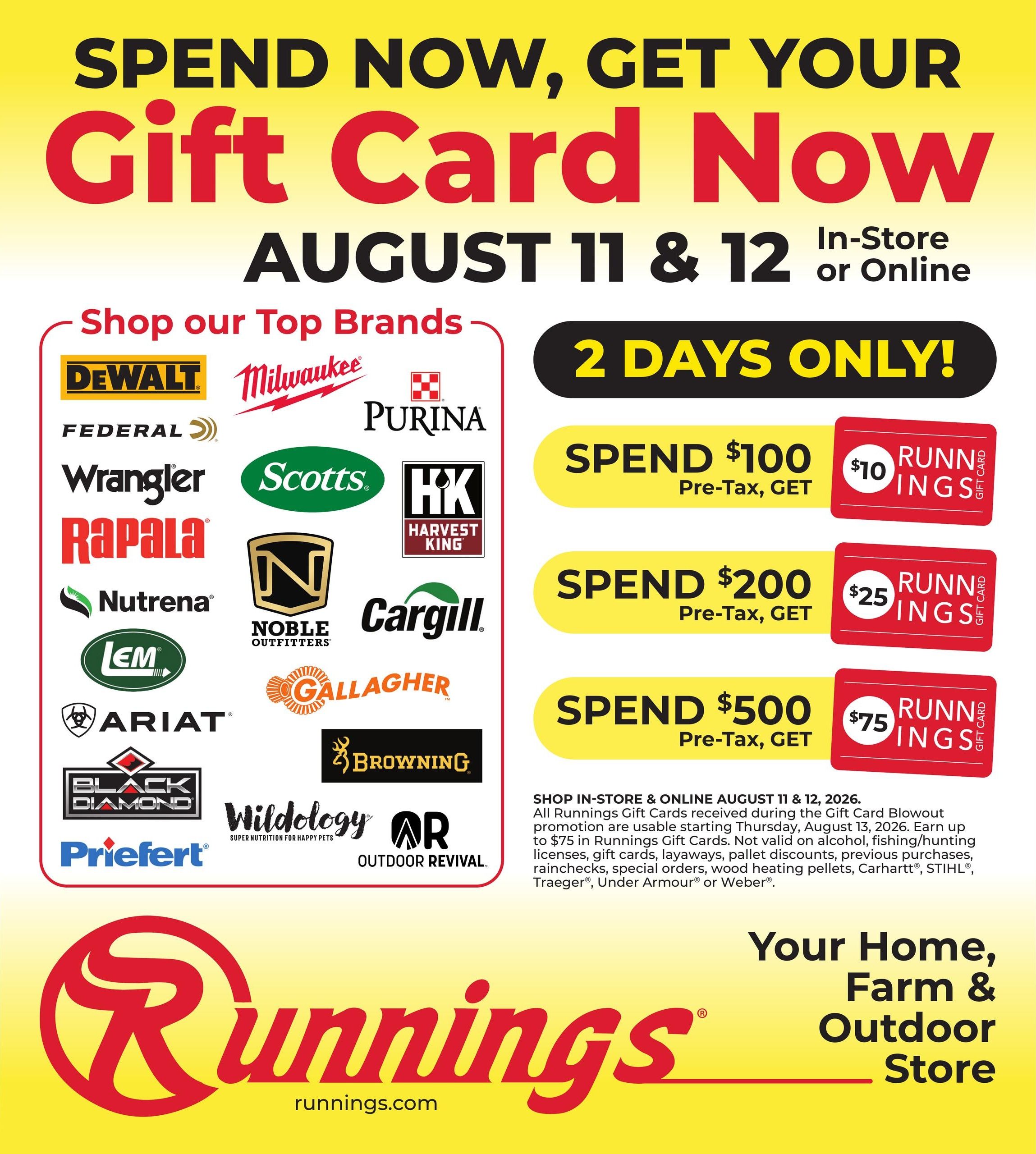 Runnings Gift Card Blowout Weekly Ad August 11 - 12, 2026