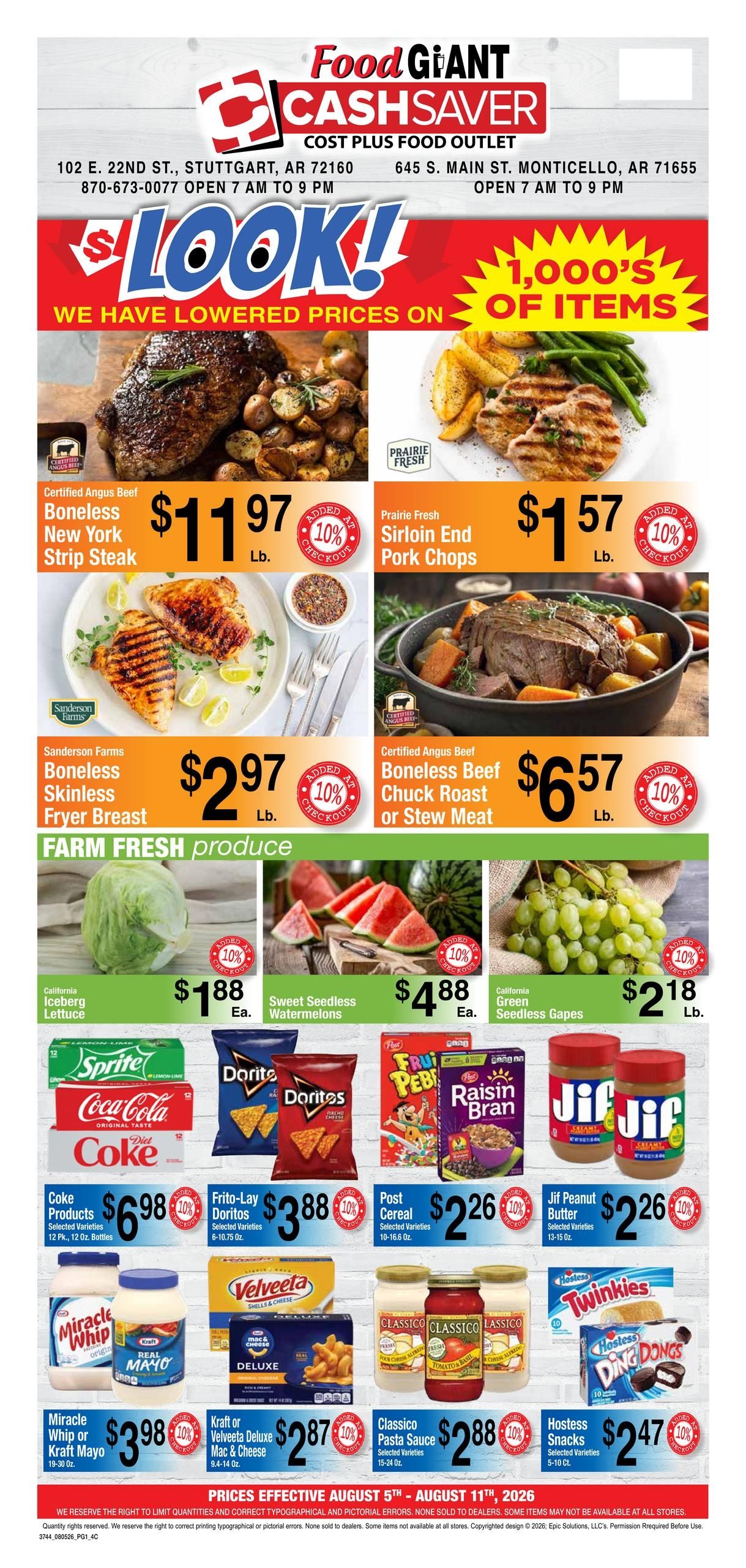 Cashsaver (Monticello Area, AR) Weekly Ad August 5 - 11, 2026