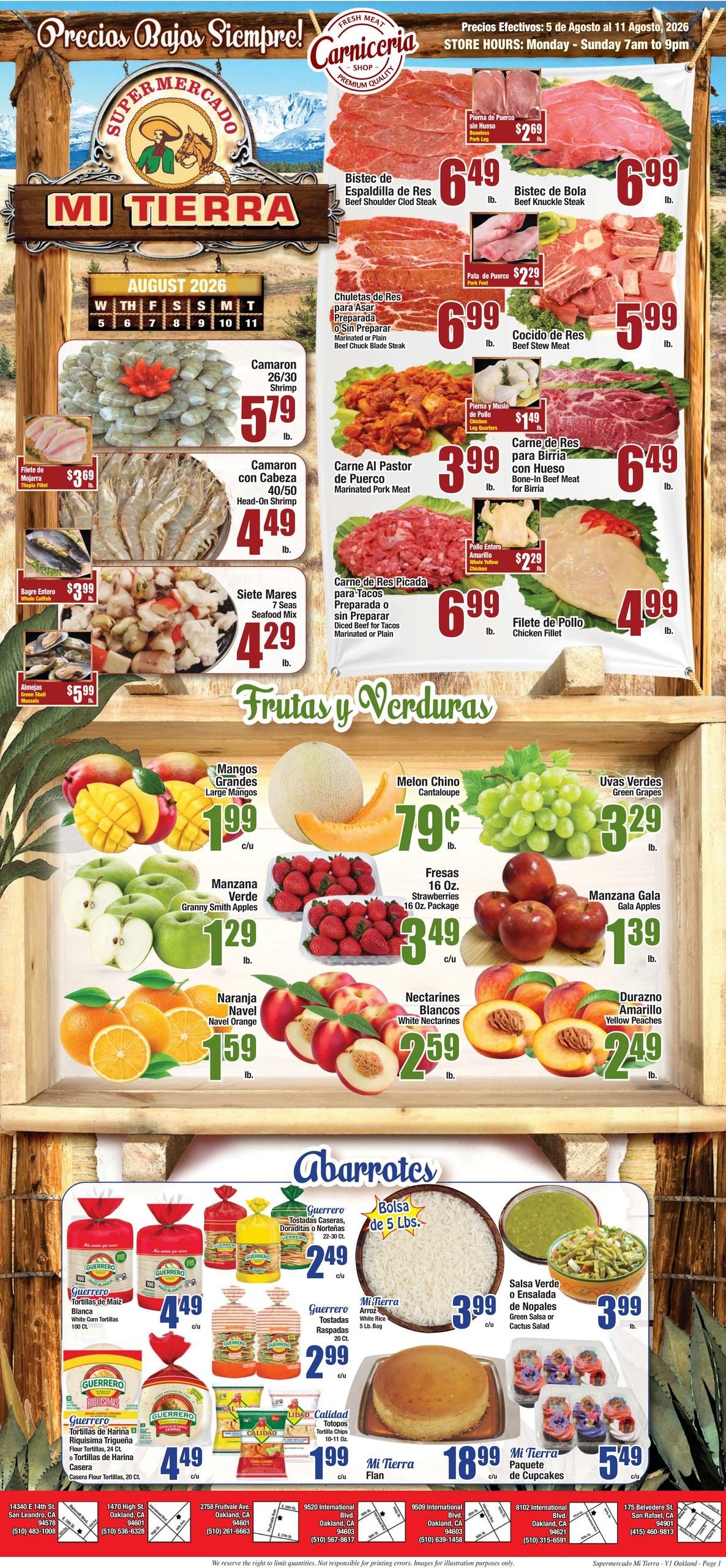 Supermercado Mi Tierra (Oakland–Berkeley Area, CA) Weekly Ad August 5 - 11, 2026