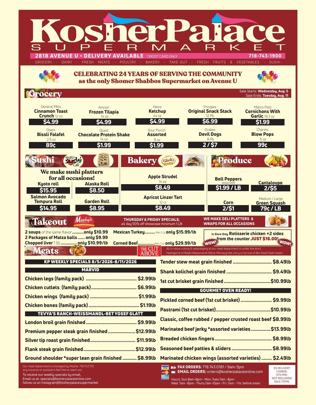 Kosher Palace Weekly Ad August 5 - 11, 2026