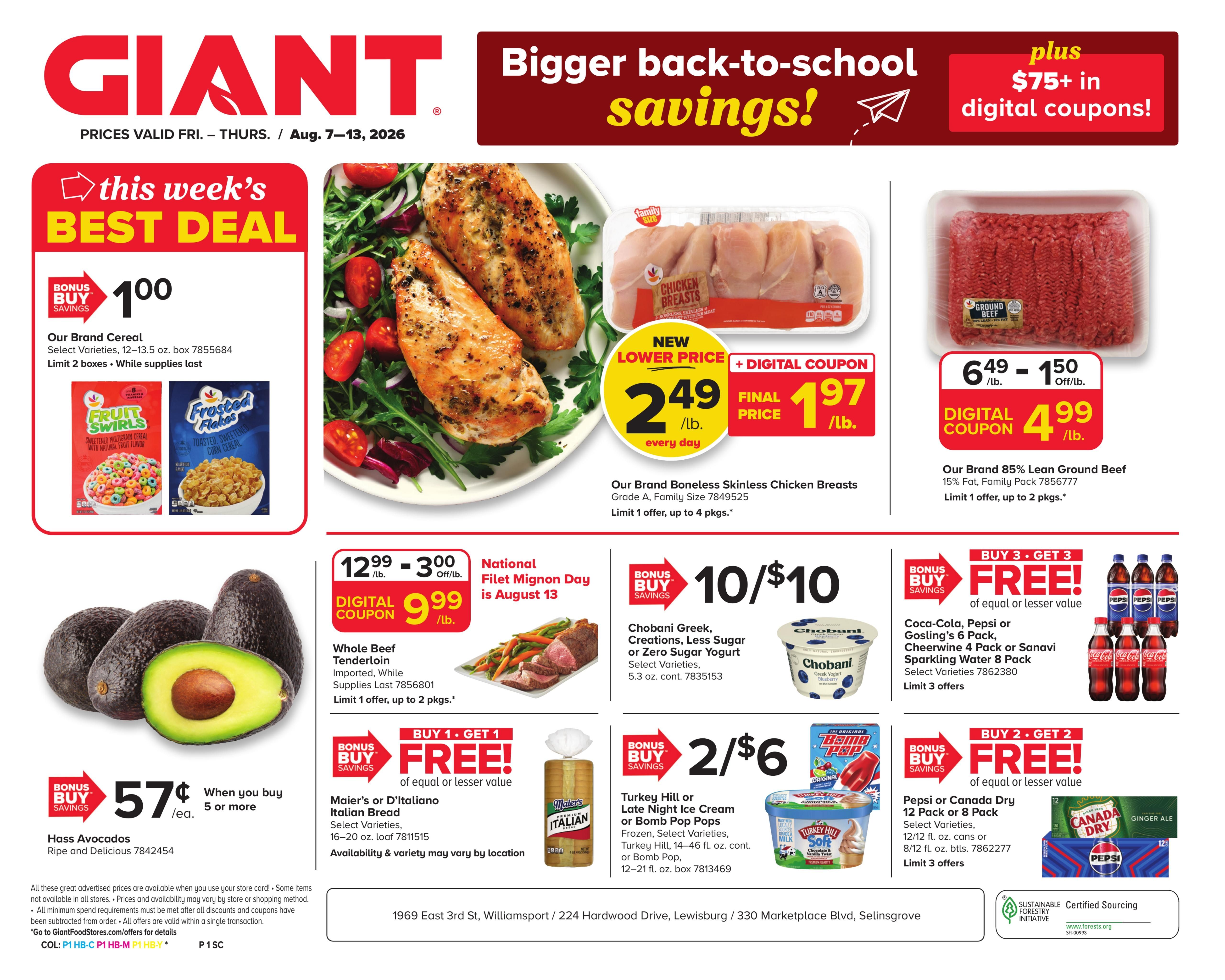 Giant Food Stores (Williamsport Area, PA) Weekly Ad August 7 - 13, 2026