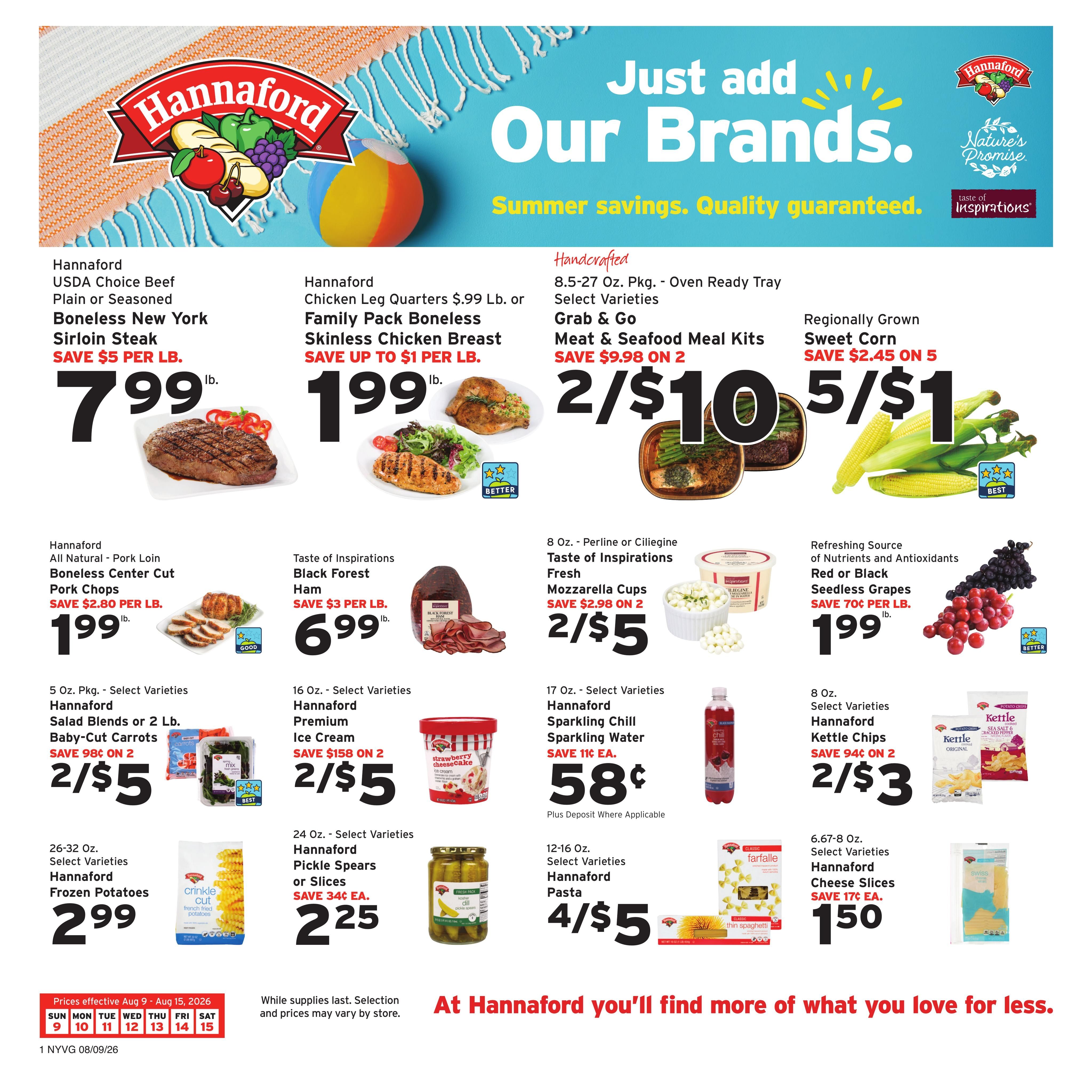 Hannaford (Poughkeepsie Area, NY) Week 33 Weekly Ad August 9 - 15, 2026