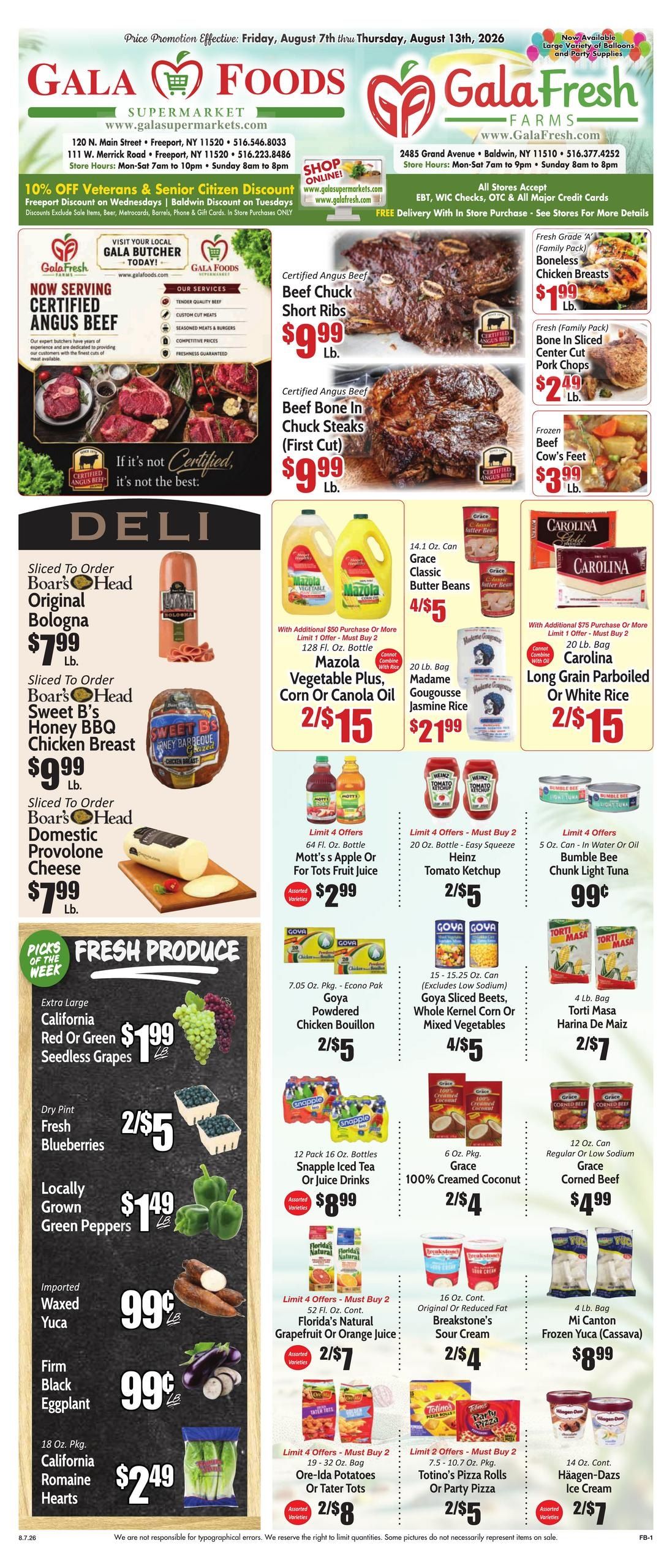 Gala Supermarkets (Carle Place Area, NY) Weekly Ad August 7 - 13, 2026