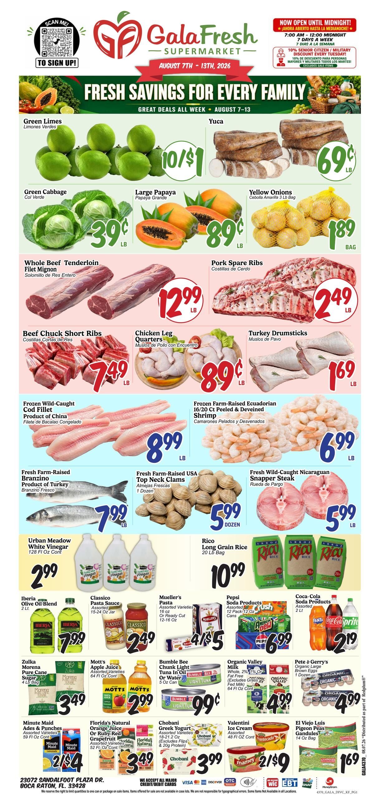 Gala Supermarkets (Coral Springs–Boca Raton Area, FL) Weekly Ad August 7 - 13, 2026