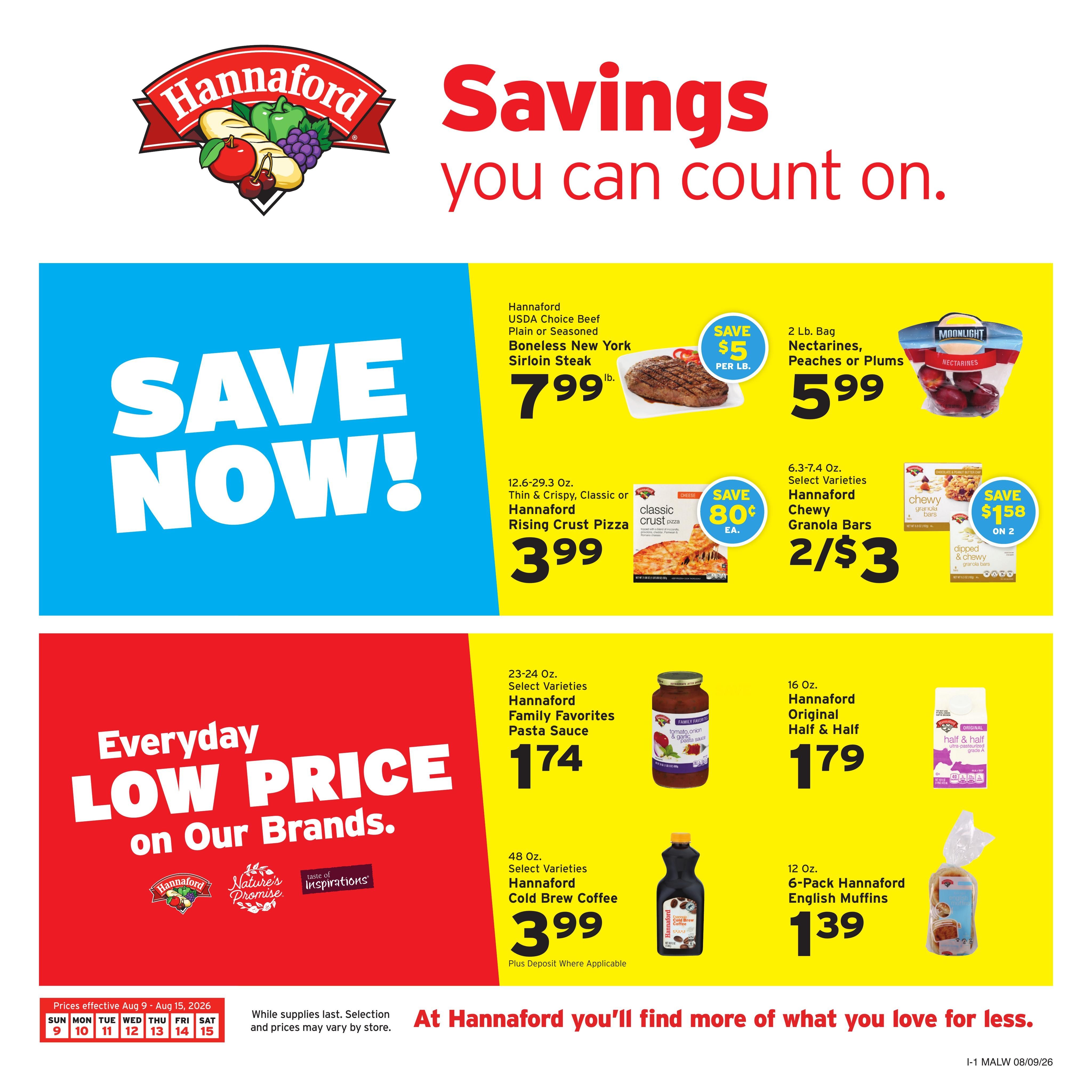 Hannaford (Athol–Lowell Area, MA) Week 33 Weekly Ad August 9 - 15, 2026