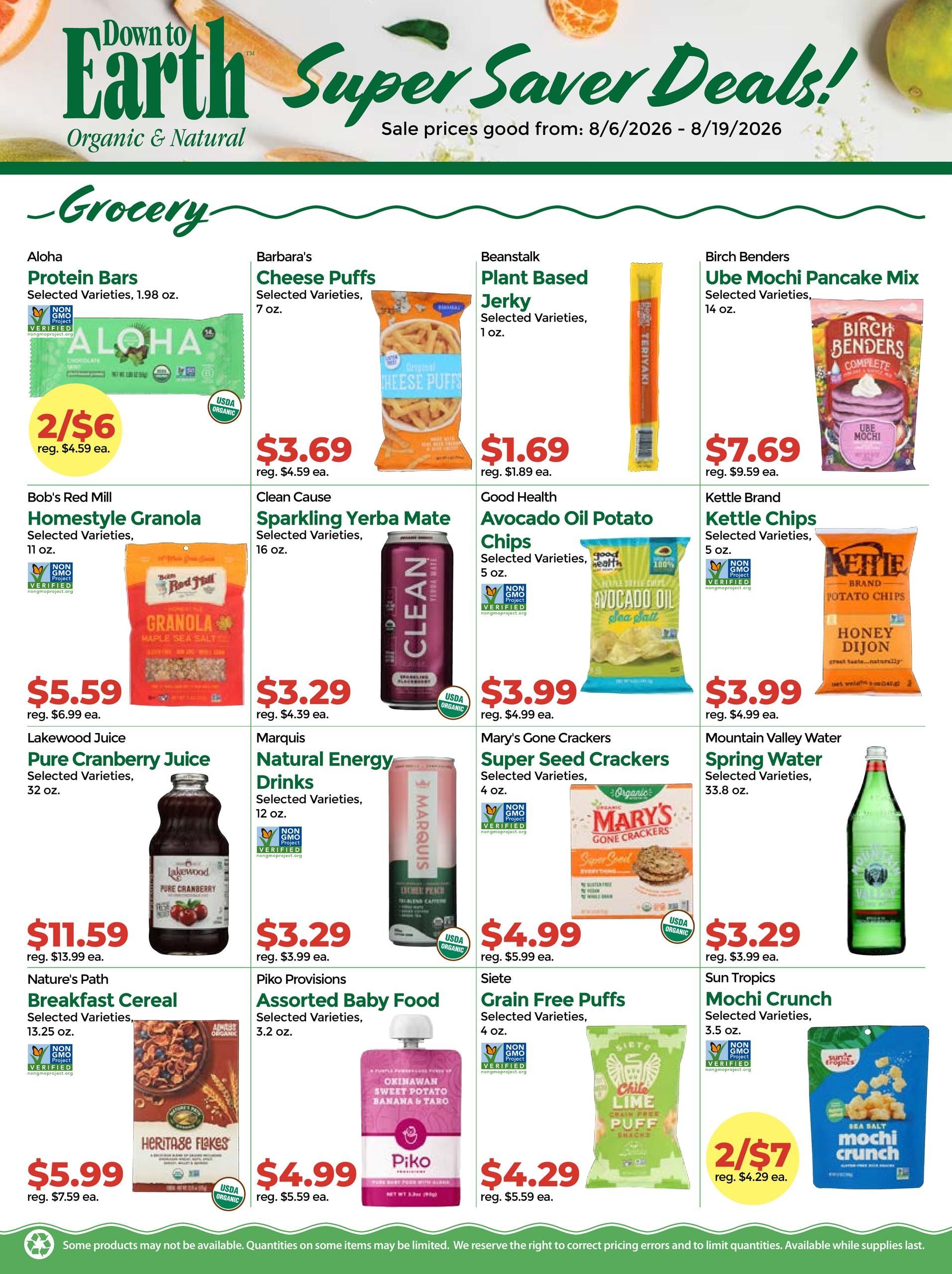 Down to Earth Organic & Natural Weekly Ad August 6 - 19, 2026