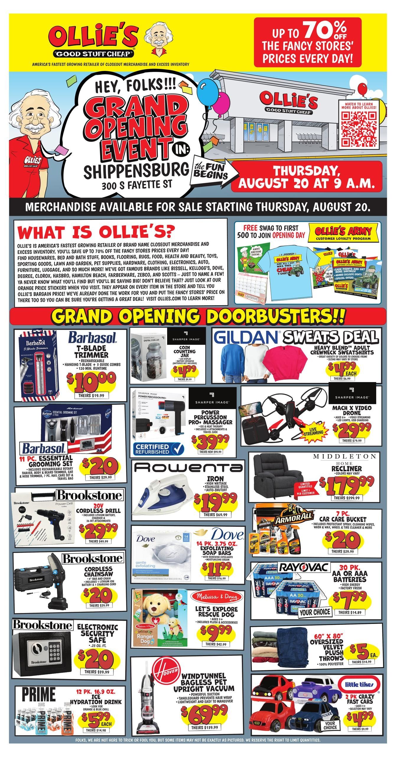 Ollie's Bargain Outlet (MD, PA, WV) Shippensburg, PA - Grand Opening Weekly Ad August 20 - September 7, 2026