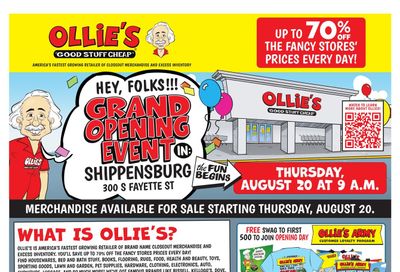 Ollie's Bargain Outlet (MD, PA, WV) Shippensburg, PA - Grand Opening Weekly Ad August 20 - September 7, 2026