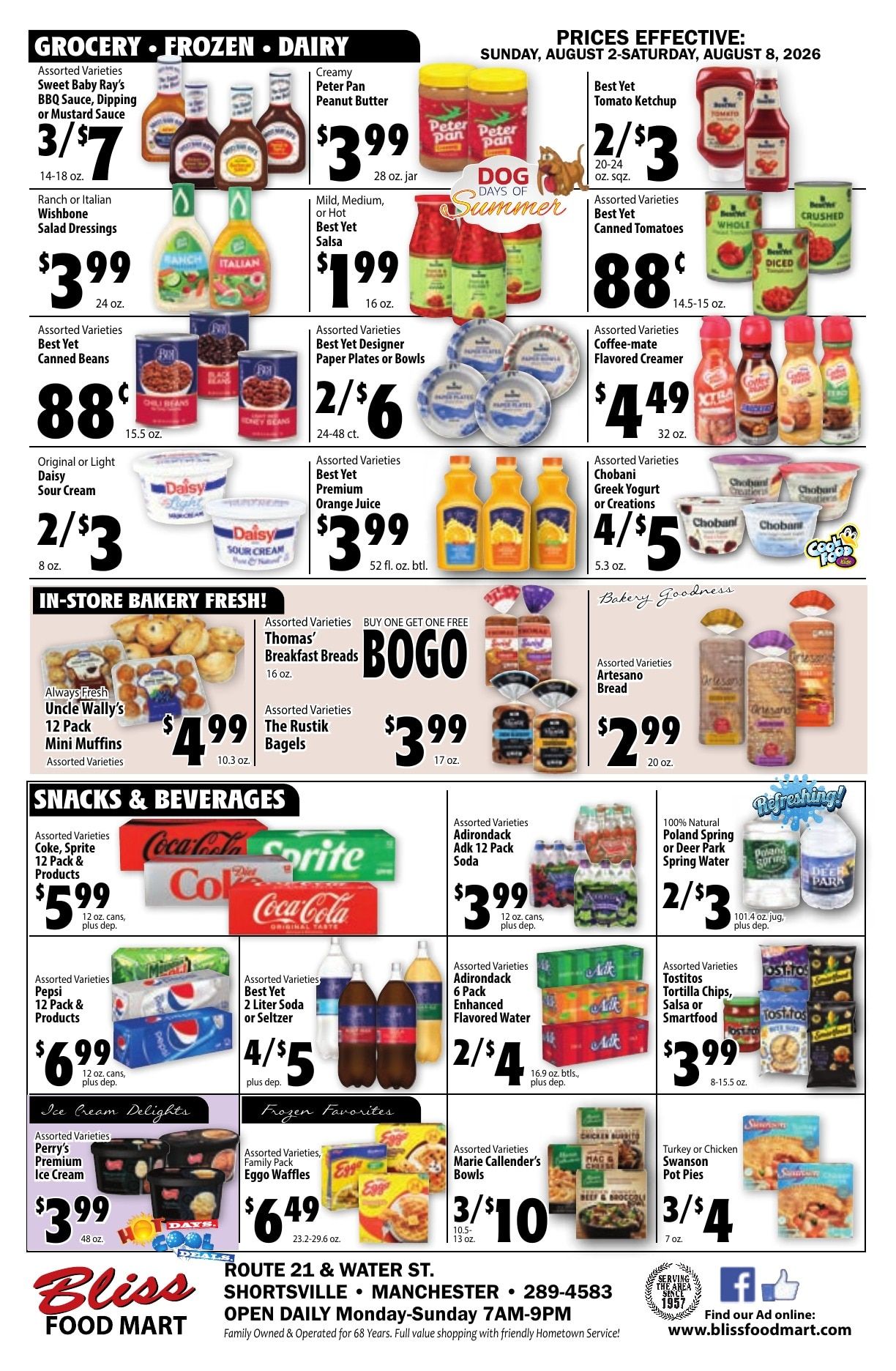 Bliss Shur Fine Food Mart Weekly Ad August 2 - 8, 2026