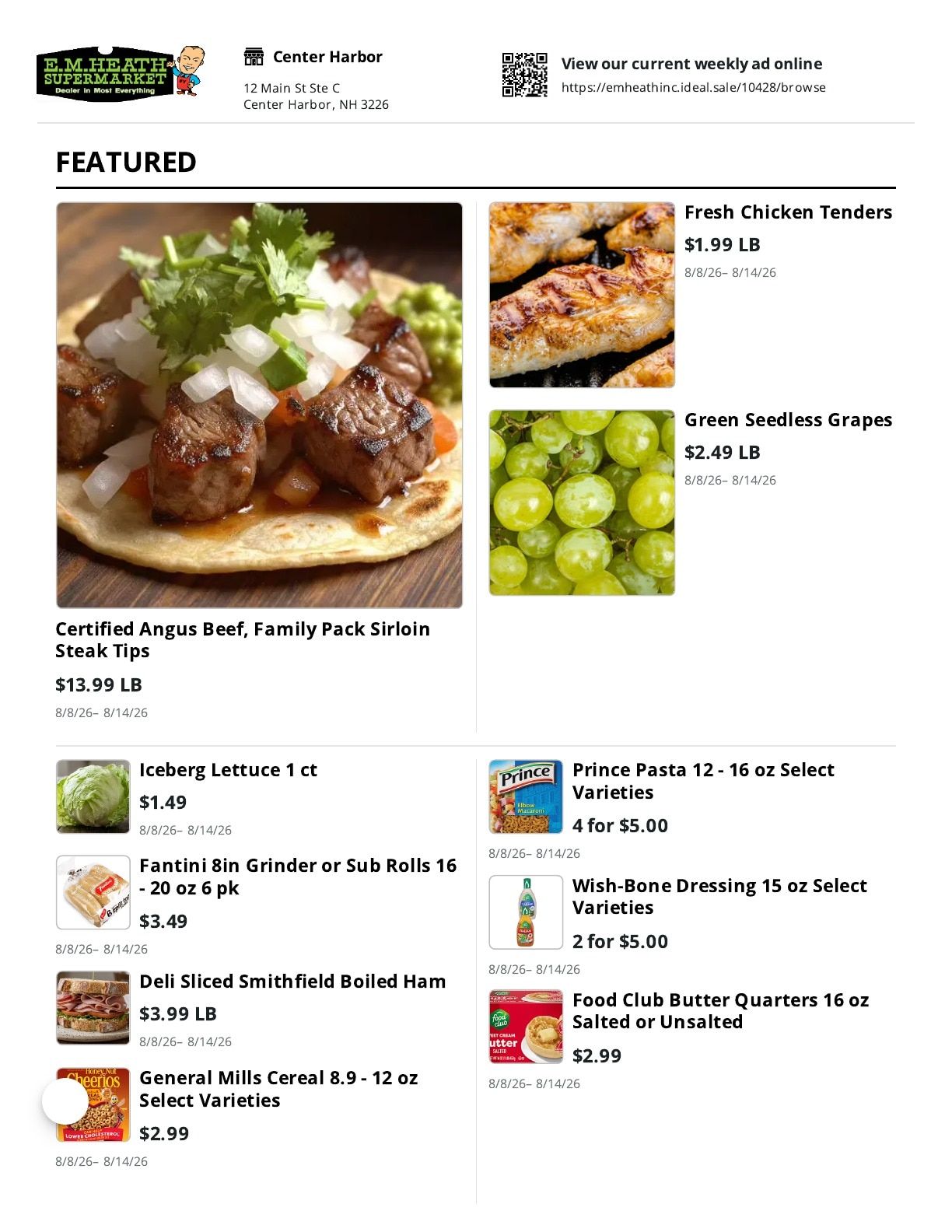 E.M. Heath Supermarket Weekly Ad August 8 - 14, 2026
