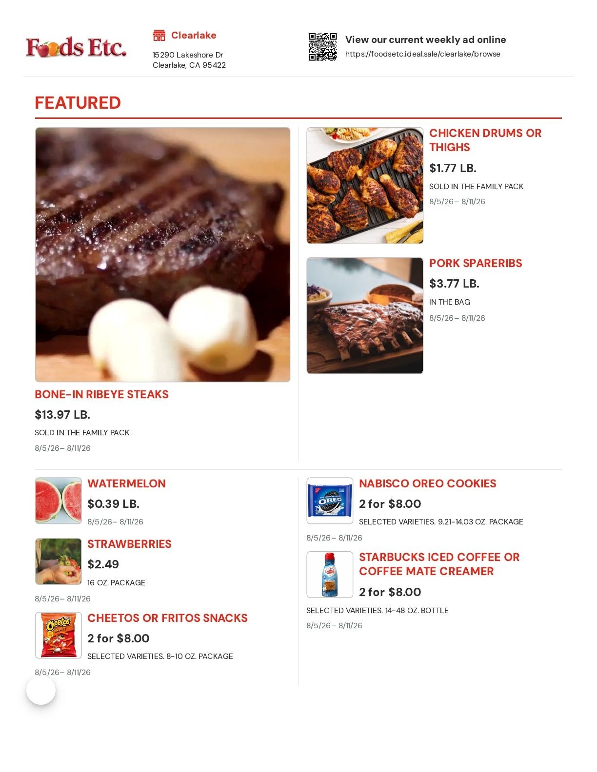 Foods Etc. Weekly Ad May 26 - August 11, 2026