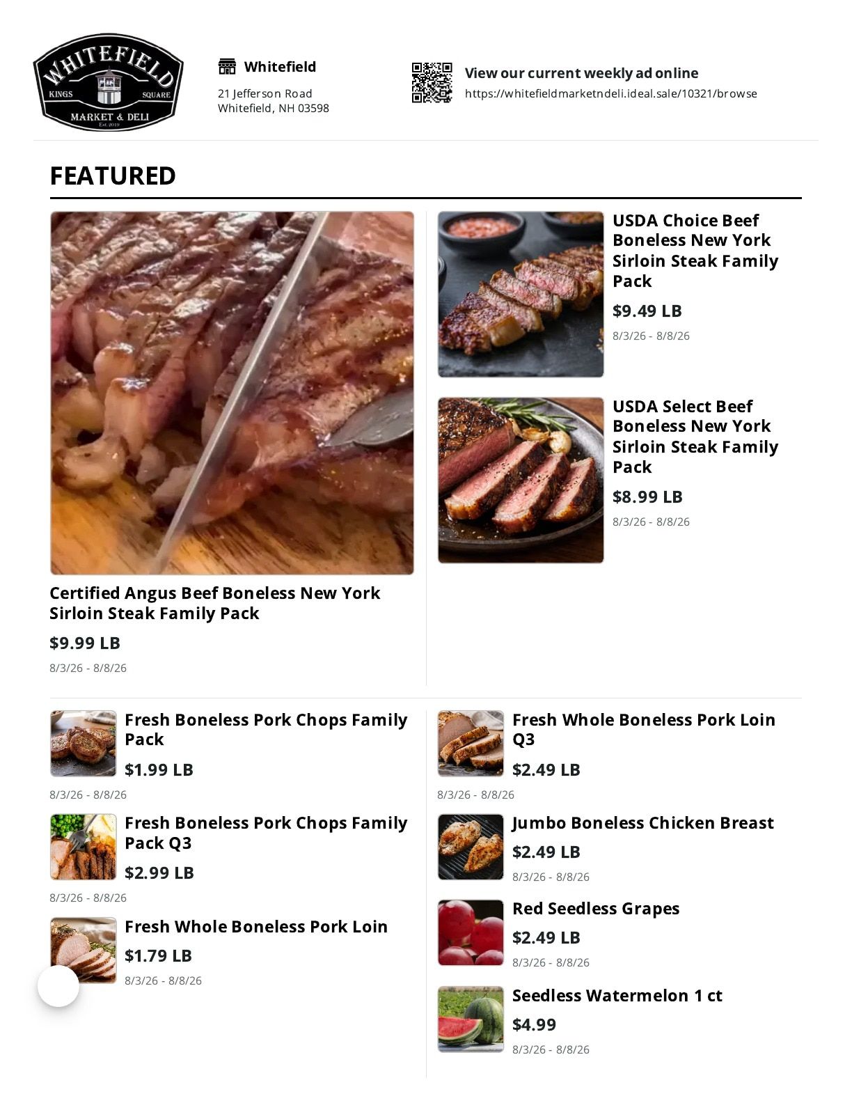 Whitefield Market Weekly Ad August 3 - 8, 2026