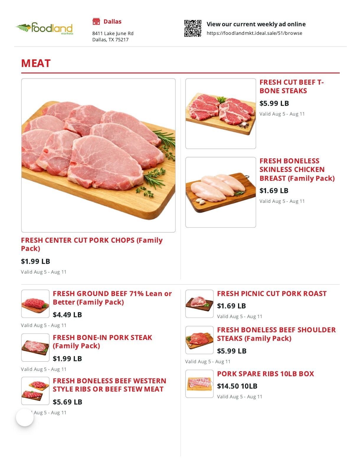 Foodland Markets (8411 Lake June Rd, Dallas, TX) Weekly Ad August 5 - 11, 2026