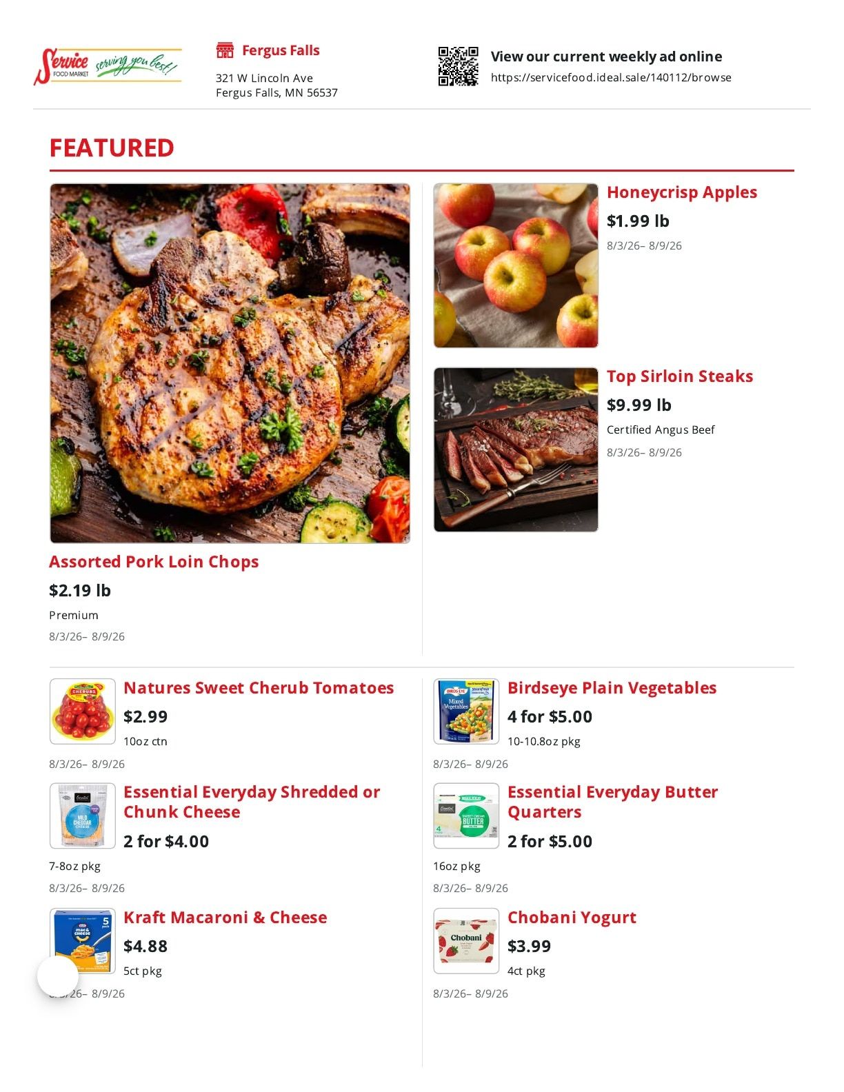 Service Food Market Weekly Ad August 3 - 9, 2026
