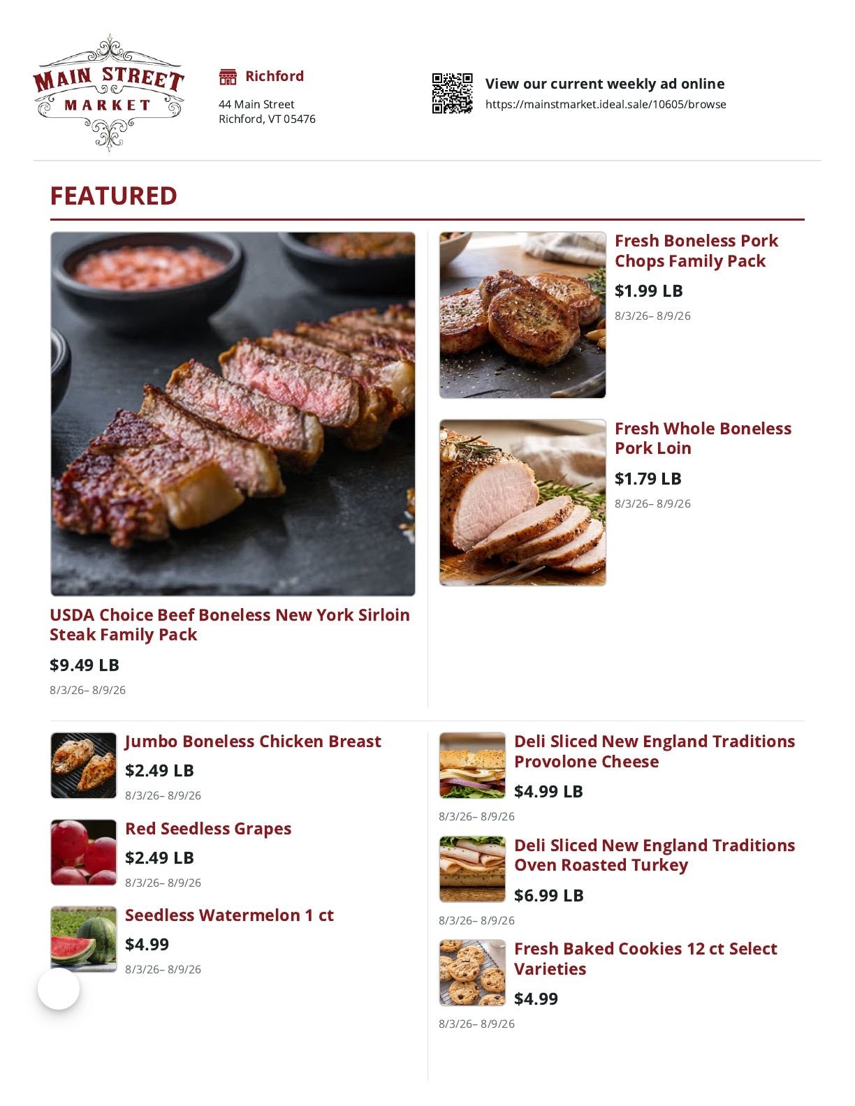 Main Street Market Weekly Ad August 3 - 9, 2026