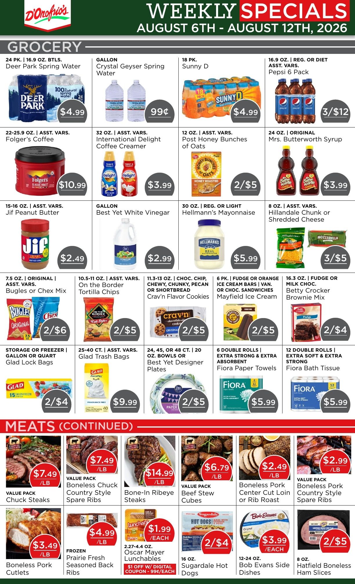 D'Onofrio's Food Center Weekly Ad August 6 - 12, 2026