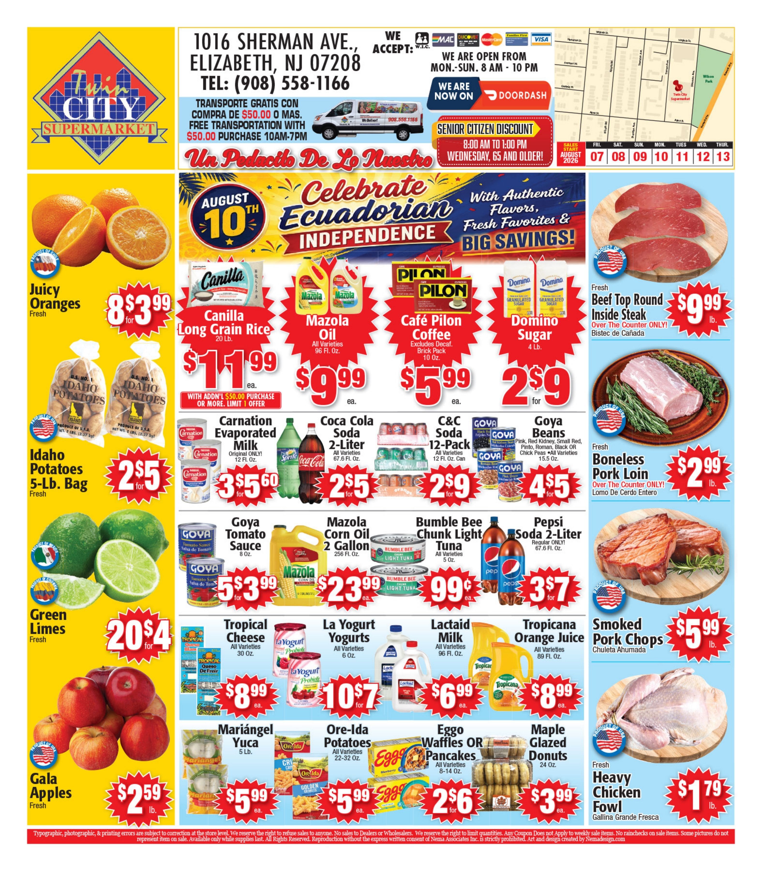 Twin City Supermarket (1016 Sherman Avenue, Elizabeth, NJ) Weekly Ad August 7 - 13, 2026