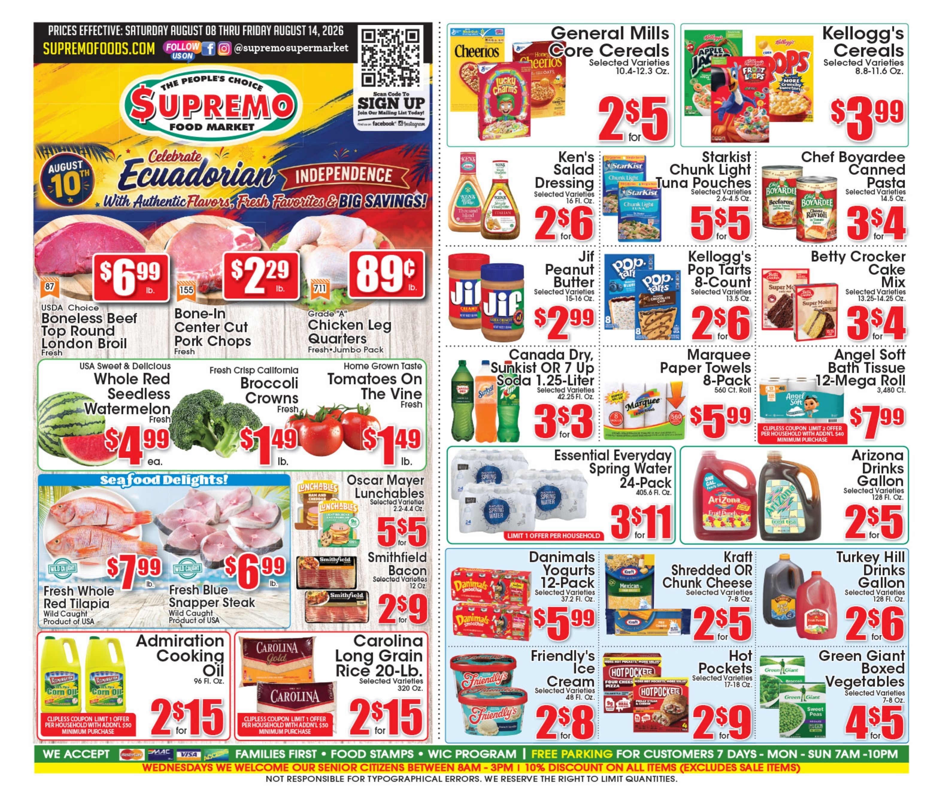 Supremo Food Markets Weekly Ad August 8 - 14, 2026