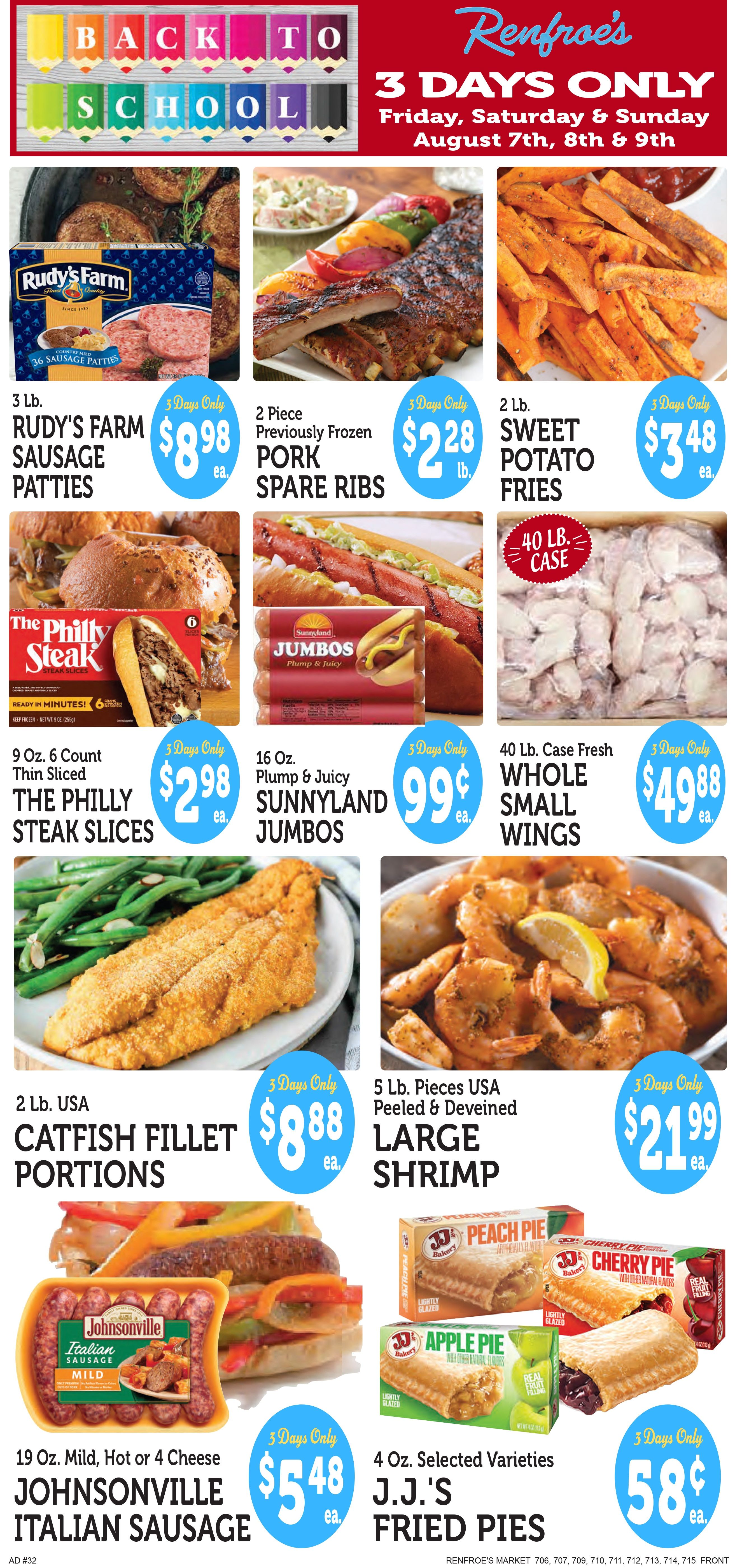 Renfroe's Market 3 Days Only Back To School Sale Weekly Ad August 7 - 9, 2026