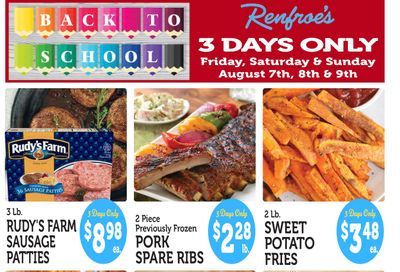 Renfroe's Market 3 Days Only Back To School Sale Weekly Ad August 7 - 9, 2026