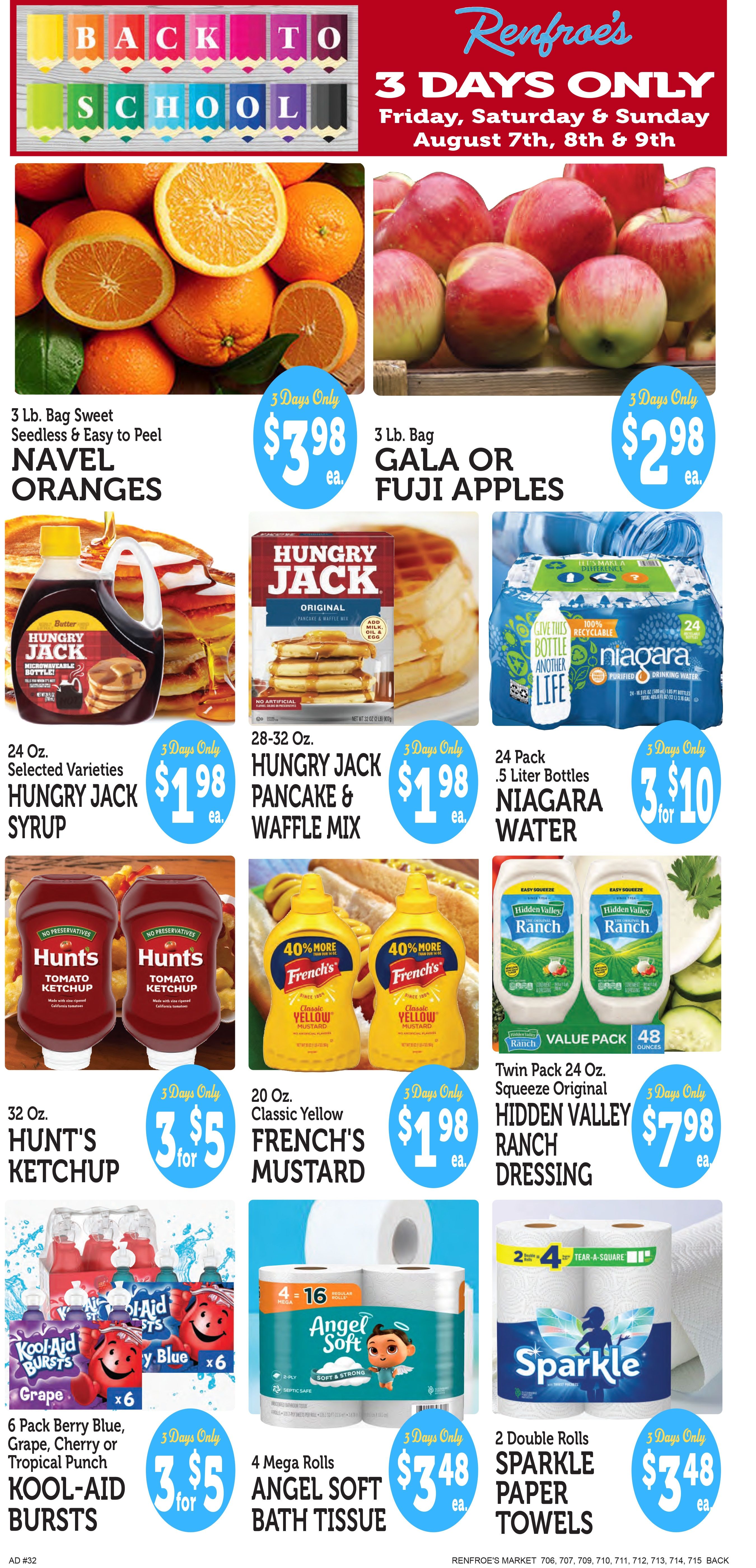 Renfroe's Market 3 Days Only Back To School Sale Weekly Ad August 7 - 9, 2026