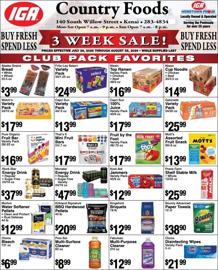 Country Foods IGA Monthly Specials Weekly Ad July 29 - August 25, 2026