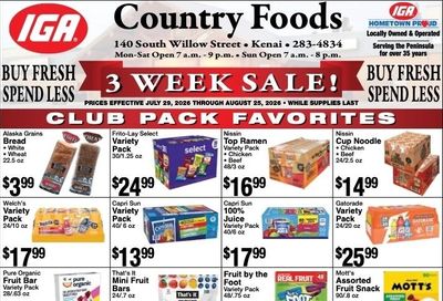 Country Foods IGA Monthly Specials Weekly Ad July 29 - August 25, 2026